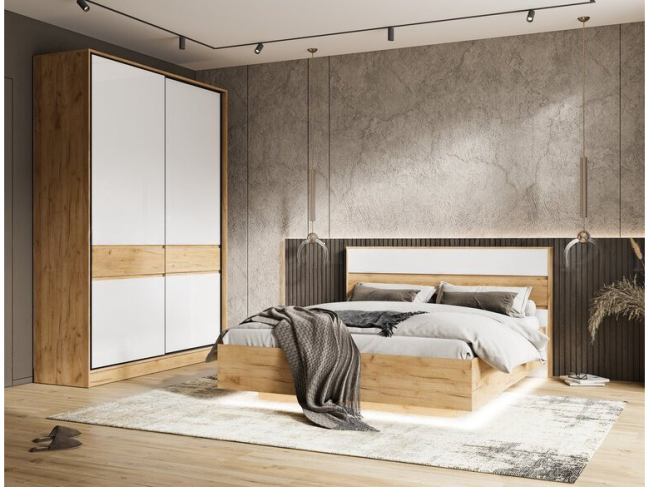 Спальня дуб крафт/белый глянец фото