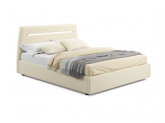 Мягкая кровать NEO с подсветкой и подъемным механизмом бежевая фото