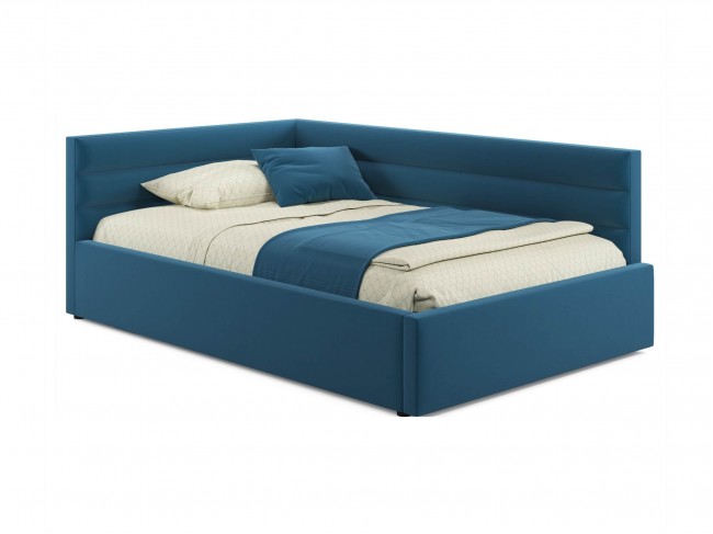 Мягкая кровать Aura 1200 синяя с подъемным механизмом фото