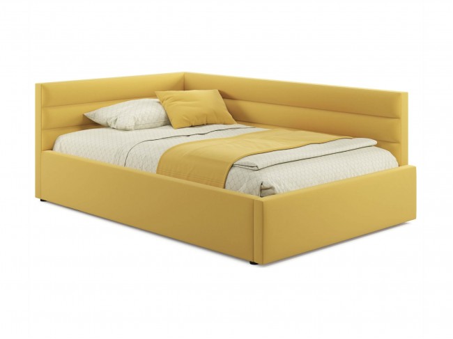Мягкая кровать-тахта Aura 1200 желтая с подъемным механизмом фото