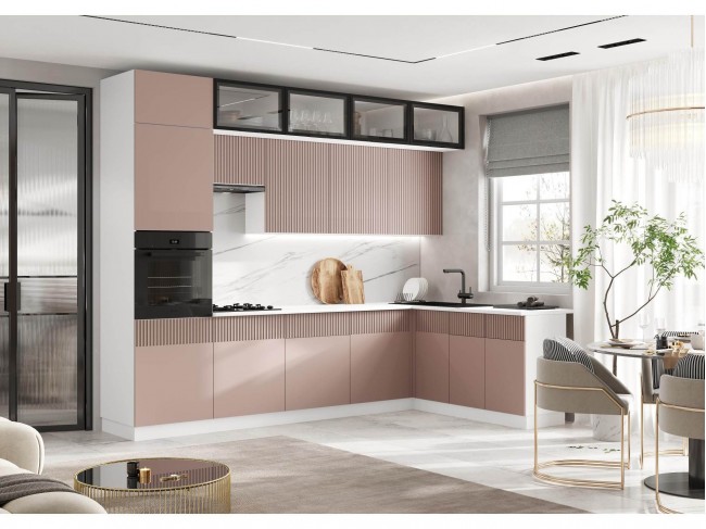 Кухня Оливия NEW 3,0х1,8м, Шарли Pink, Белый фото