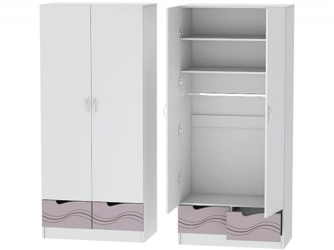 Детский Шкаф 2-х створчатый Бриз МДФ, Белый/Ирис (Волна) фото