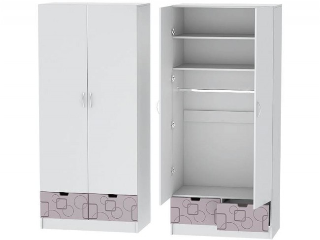 Детский Шкаф 2-х створчатый Бриз МДФ, Белый/Ирис (Квадрат) фото
