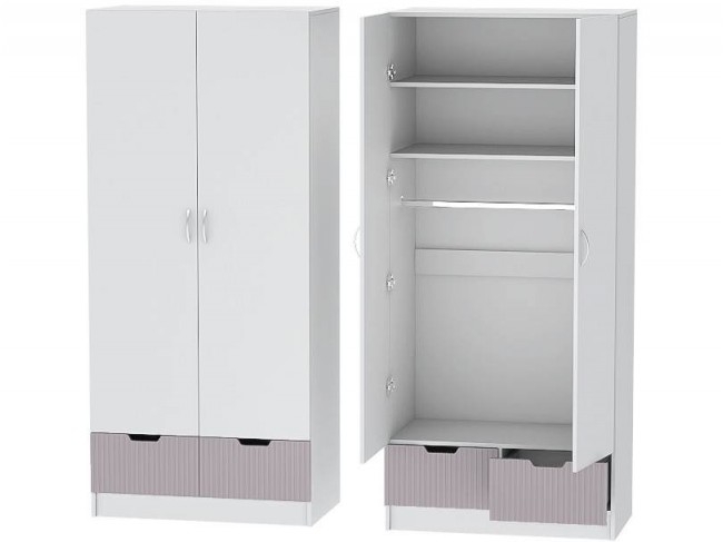 Детский Шкаф 2-х створчатый Бриз МДФ, Белый/Ирис (Полосы) фото