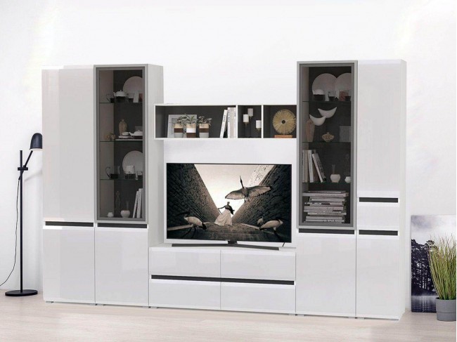 Гостиная Сидней 2 Белый/Белый глянец/Черный фото