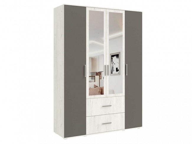 Шкаф четырехстворчатый Фиеста (1600), Графит, Дуб Крафт белый фото