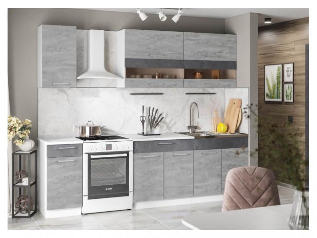 Аниель белый / бетонный камень / угольный камень Готовая кухня фото