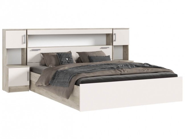Кровать Басямиф 1,6м с надстройкой, Крафт серый/Кашемир фото
