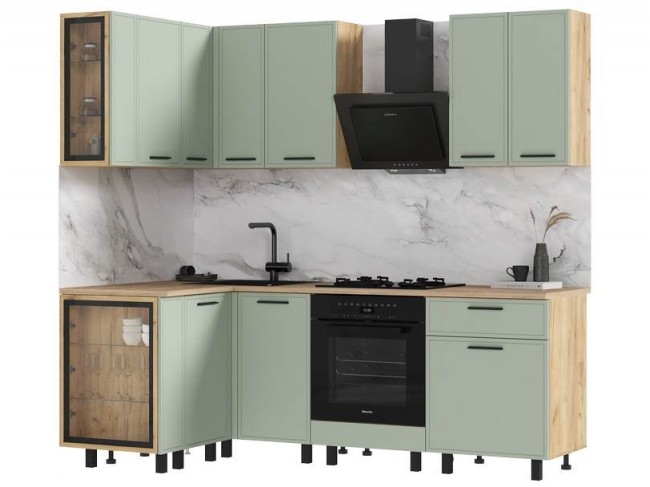 Модульная кухня Бьянка 1,2х2,2м, Крафт золотой/Олива софт фото