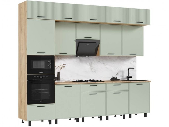 Модульная кухня Бьянка 3,0/1080м, Крафт золотой/Олива софт фото