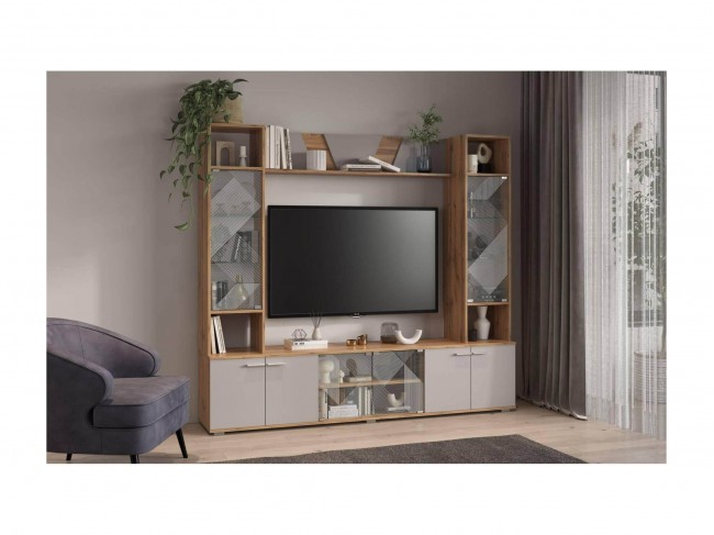 Тумба для ТВ 63.03 Аккорд (ЛДСП Дуб золотой / ЛДСП Кашемир) фото