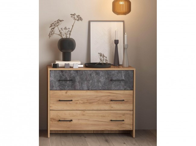 Комод 85.02 Бордо (дуб золотой / цемент темный / ДВПО: белый) фото