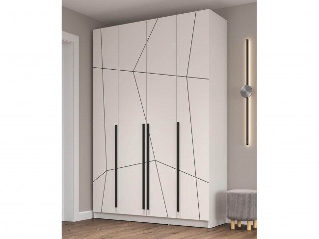 Шкаф для одежды 67.13 Брандо (4-х дв.) МДФ ГЕОМЕТРИЯ Белый фото