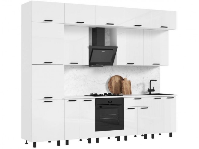 Кухня Техно 3,0/1080м Компоновка №6, Белый/Белый глянец (Антарес фото