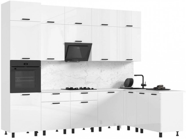 Кухня Техно 3,0х1,8/1080м Компоновка №6, Белый/Белый глянец фото