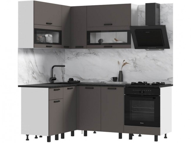 Кухня Техно 1,4*2,0м Компоновка №2, Белый/Холст улканический фото