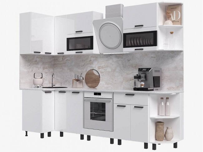 Кухня Техно 0,9*2,7м (490) Компоновка №2, Белый/Белый глянец фото