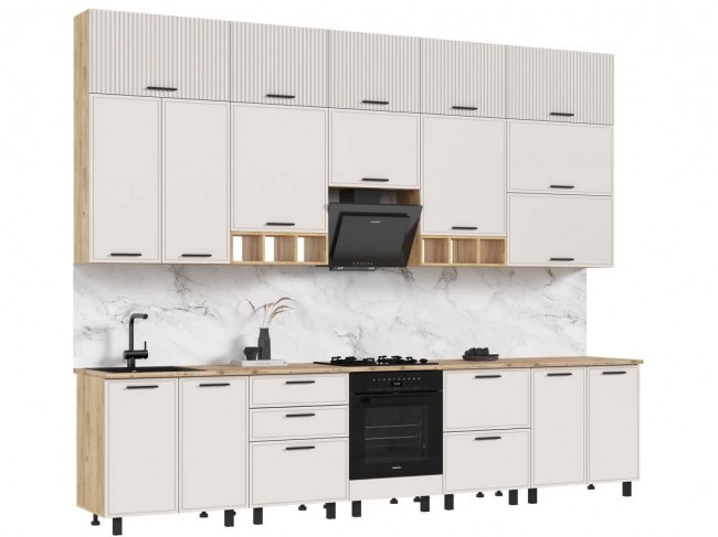 Кухня Бьянка 3,4/1350м (с элементами Люкс класса), Крафт золотой фото