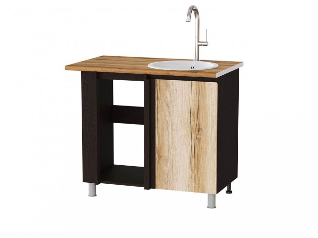 Угловой шкаф под мойку Плейона, венге/дуб делано фото