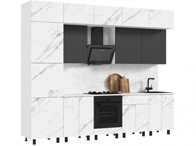 Кухня Оливия NEW 3,0/1080м Компоновка №2, Белый/Мрамор белый соф фото