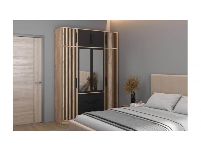 Шкаф Вегас 83.07+Антресоль 83.10 (ЛДСП Дуб золотой / ЛДСП Черный фото