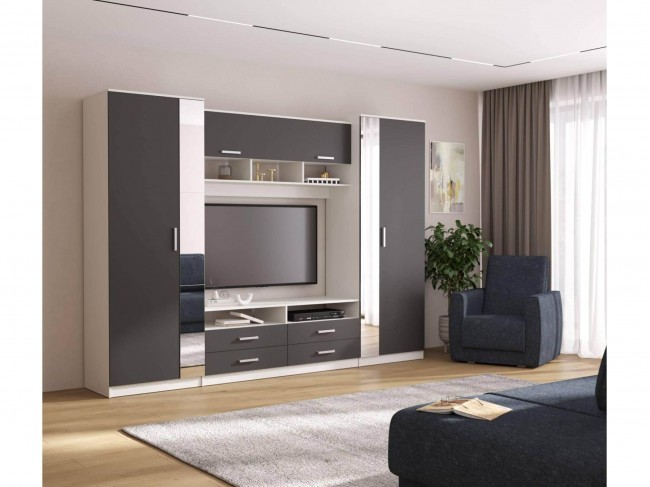 Шкаф многоцелевого назначения 91.01 Вена с зеркалом (белый / диа фото