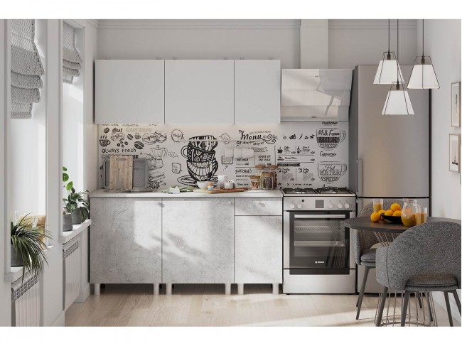 Кухонный гарнитур КГ 1 (1.6 м), Белый, Цемент светлый фото