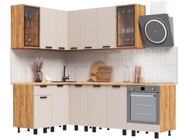 Кухня Техно 1,4х2,4м Компоновка №9, Крафт золотой/Кашемир фото