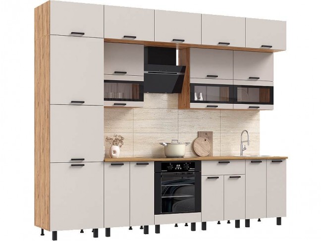 Кухня Техно 3,0/1080м Компоновка №2, Крафт золотой/Кашемир фото