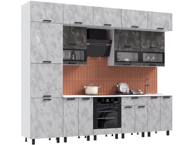 Кухня Техно 3,0/1080м Компоновка №2, Мальта/Мальта грей, Белый фото