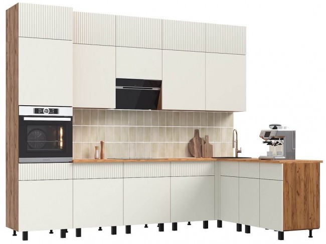 Кухня Оливия NEW 3,0х1,8/1080м Компоновка №2, Крафт золотой/Каше фото