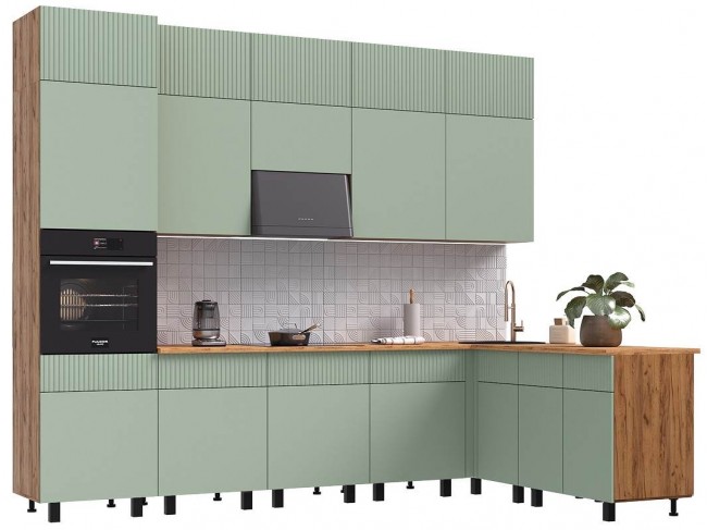 Кухня Оливия NEW 3,0х1,8/1080м Компоновка №2, Крафт золотой/Олив фото