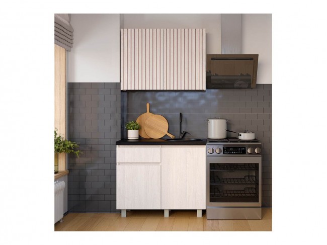 Готовая кухня Тренд 1.0 м, Ясень белый, Черный янтарь фото