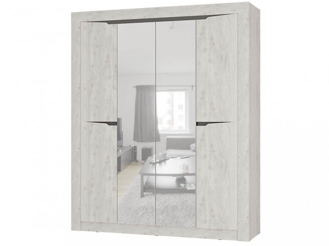 Шкаф четырехстворчатый Леонардо ШК-14, Бетон пайн светлый, Графи фото