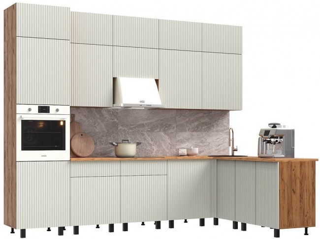 Кухня Оливия NEW 3,0х1,8/1080м Компоновка №3, Крафт золотой/Каше фото