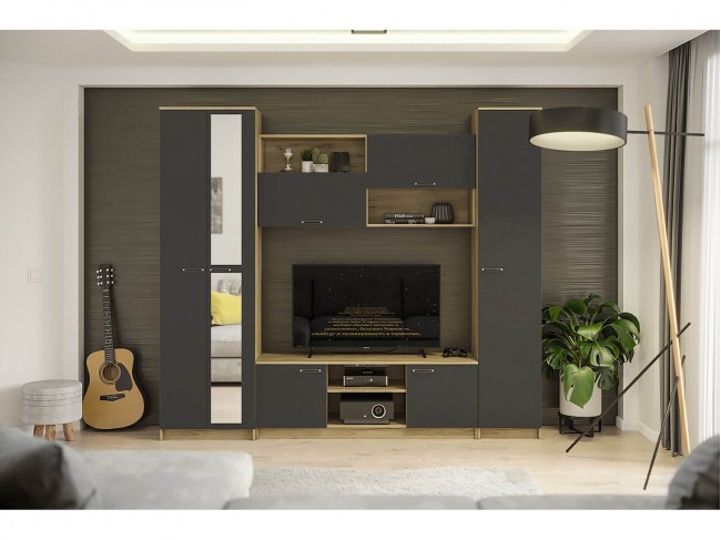 Стенка в гостиную Герда, серый графит фото