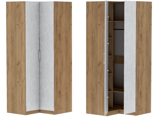 Шкаф угловой Иннэс-7 - Крафт золотой/Бетон снежный фото