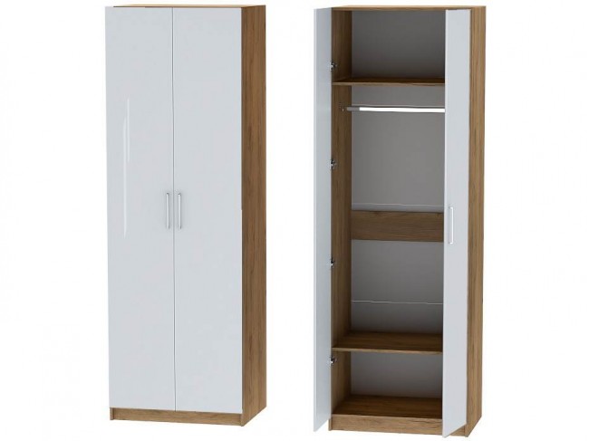 Шкаф двухдверный №1 Иннэс-7 - Крафт золотой/Белый глянец фото