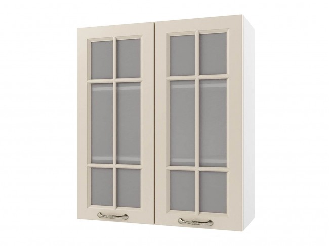 Шкаф навесной Мария высокий со стеклом 800х920х300 Крем/ Белый фото