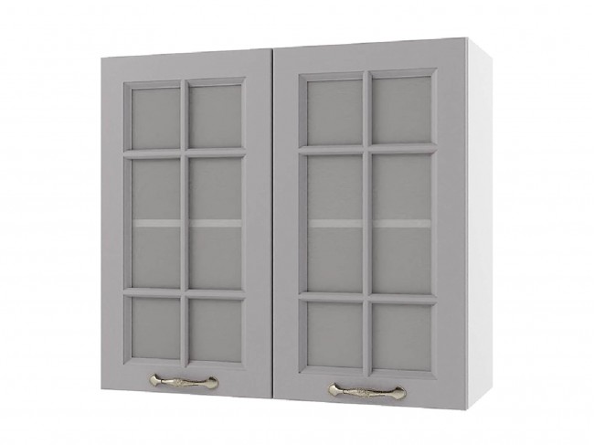 Шкаф навесной Мария со стеклом 800х720х300 Сталь/ Белый фото