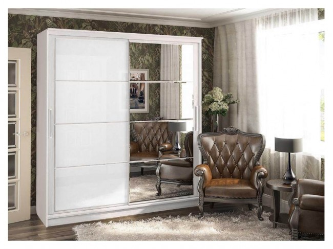 Москана-2 2 м анкор светлый / зеркало / лакобель белый Шкаф фото