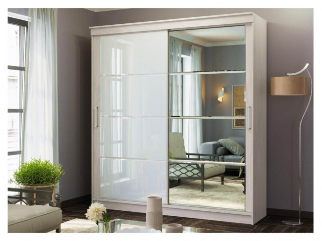 Москана-2 1,5 м анкор светлый / зеркало / лакобель белый Шкаф фото