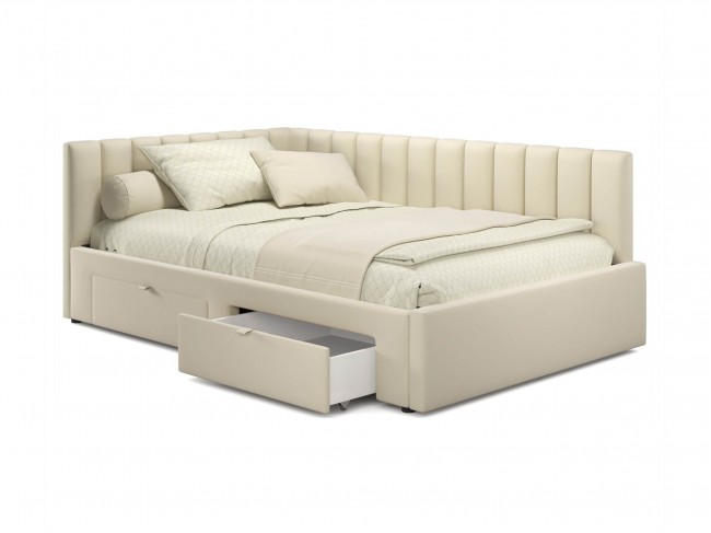 Мягкая кровать-тахта Milena 900 бежевая c ящиками фото