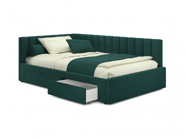 Мягкая кровать-тахта Milena 900 зеленый изумруд c ящиками фото