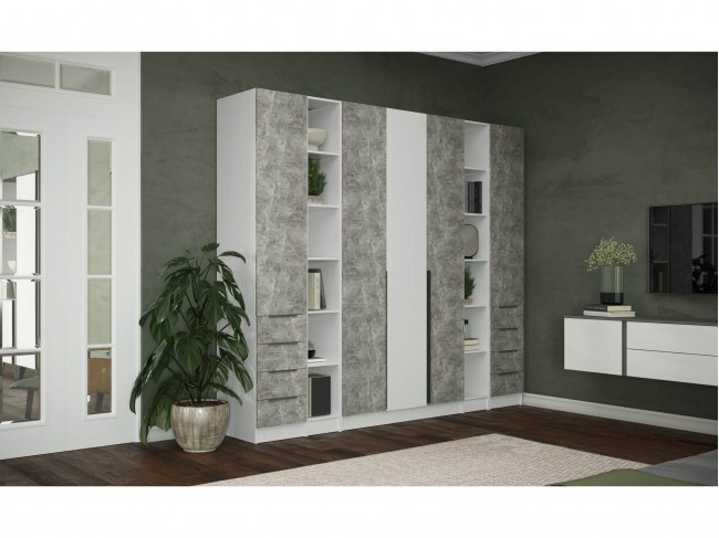 Шкаф Мадрид, композиция 17, Белый/Ателье светлое фото