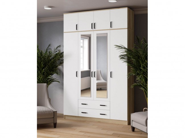 Шкаф 1,6 Лагуна с антресолью, Дуб делано/Белый фото