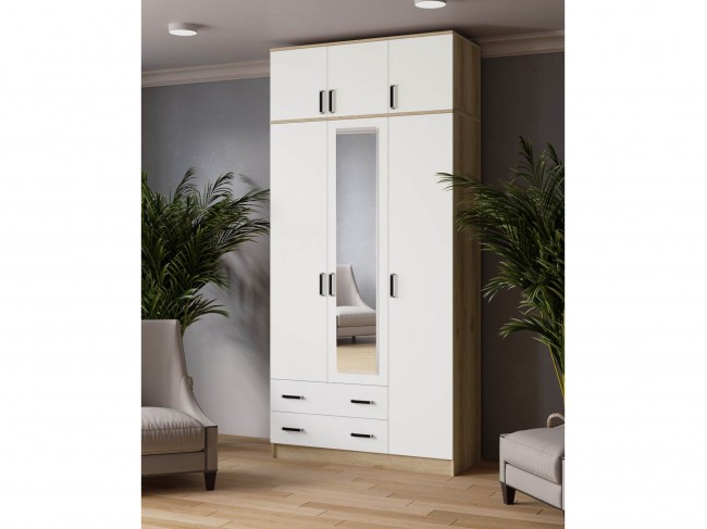 Шкаф комбинированный 1,2 Лагуна с антресолью и зеркалом, Дуб дел фото