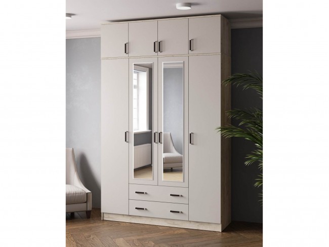 Шкаф 1,6 Лагуна с антресолью, Дуб крафт серый/Кашемир фото