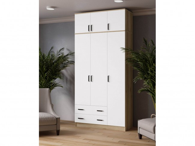 Шкаф комбинированный 1,2 Лагуна с антресолью, Дуб делано/Белый фото