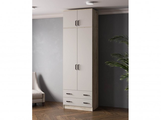 Шкаф 0,8 Лагуна с антресолью, Дуб крафт серый/Кашемир фото